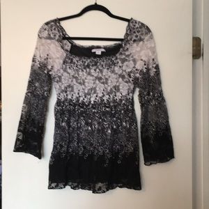 Floral black and white top. Dress barn